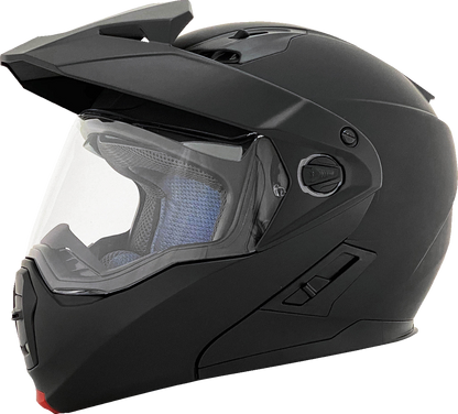 Matte black AFX FX-111DS motorcycle helmet in medium size, featuring a sleek design and secure fit.