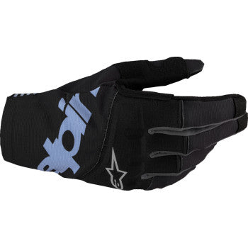 Alpinestars Techstar MX gloves in black, medium size, with reinforced palms and adjustable wrist straps for motocross riding.