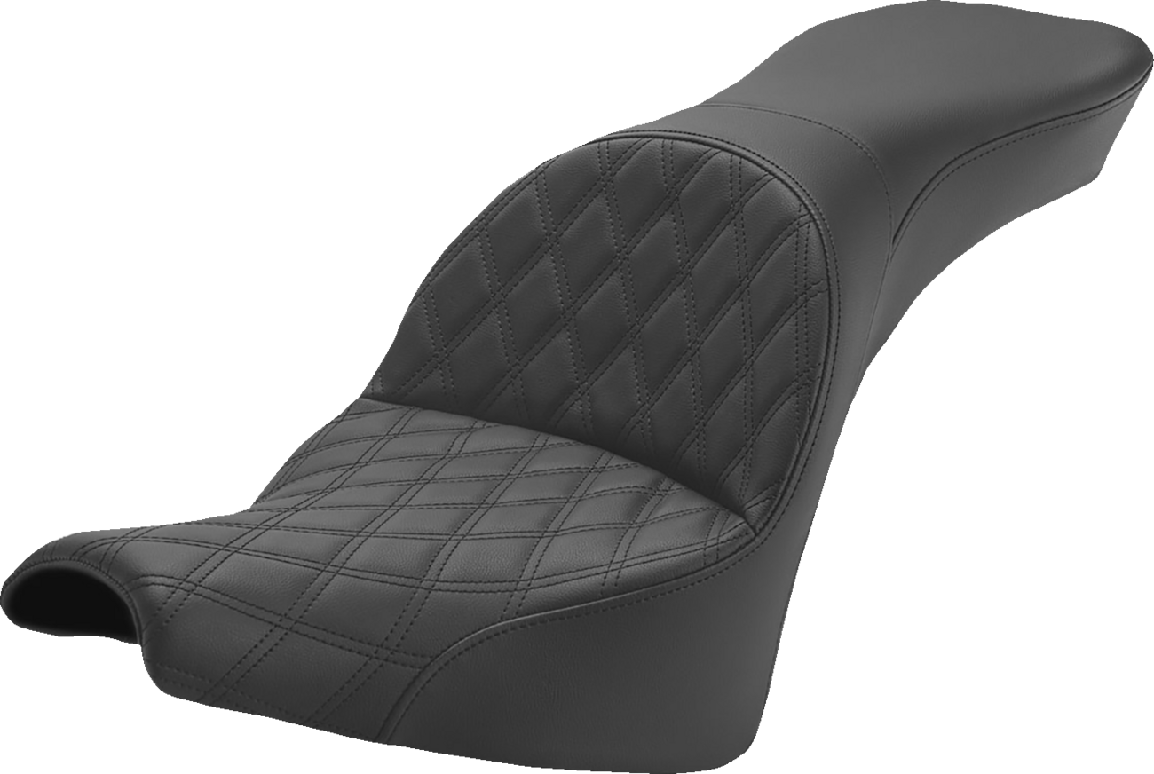 Bill's Exhausts SADDLEMEN Explorer Seat with lattice stitching, motorcycle seat designed for comfort and style.
