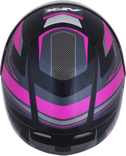 Black and fuchsia AFX FX-99 Recurve helmet in small size, featuring a sleek design with a secure chin strap and ventilation openings.
