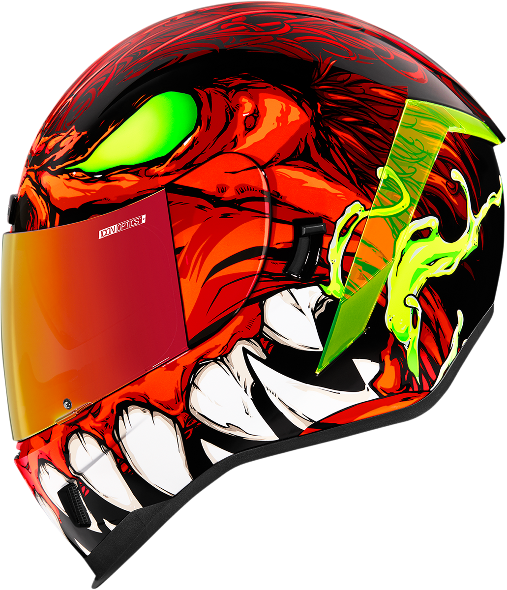 Red ICON Airform™ helmet for men, medium size, featuring aerodynamic design and adjustable straps.