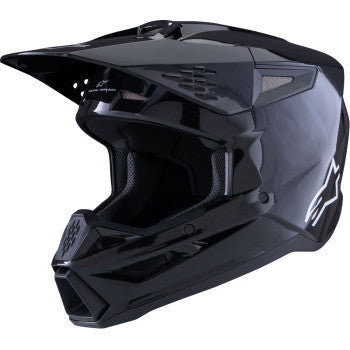 Alpinestars SM3 helmet in solid gloss black, large size, with aerodynamic design and ventilation features.