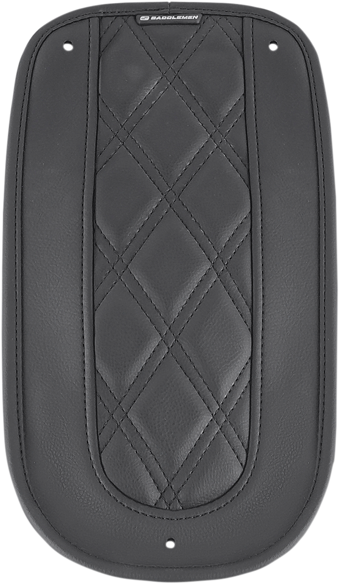 Bill's Exhausts Saddlemens Fender Chap matching LS Solo Seat T8230-18-LS for motorcycle, black leather seat accessory with stitching details.