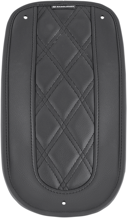 Bill's Exhausts Saddlemens Fender Chap matching LS Solo Seat T8230-18-LS for motorcycle, black leather seat accessory with stitching details.