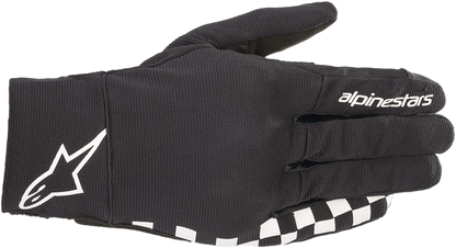 Alpinestars Reef gloves in black and white, 2XL size, featuring protective padding and a secure wrist closure.