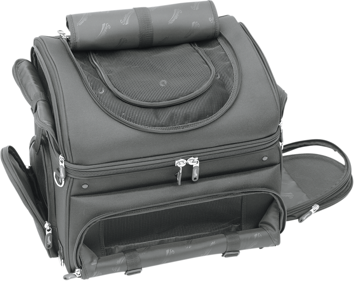 Bill's Exhausts SADDLEMEN Pet Voyager seat, showcasing a sleek, cushioned motorcycle seat with detailed stitching and durable construction.