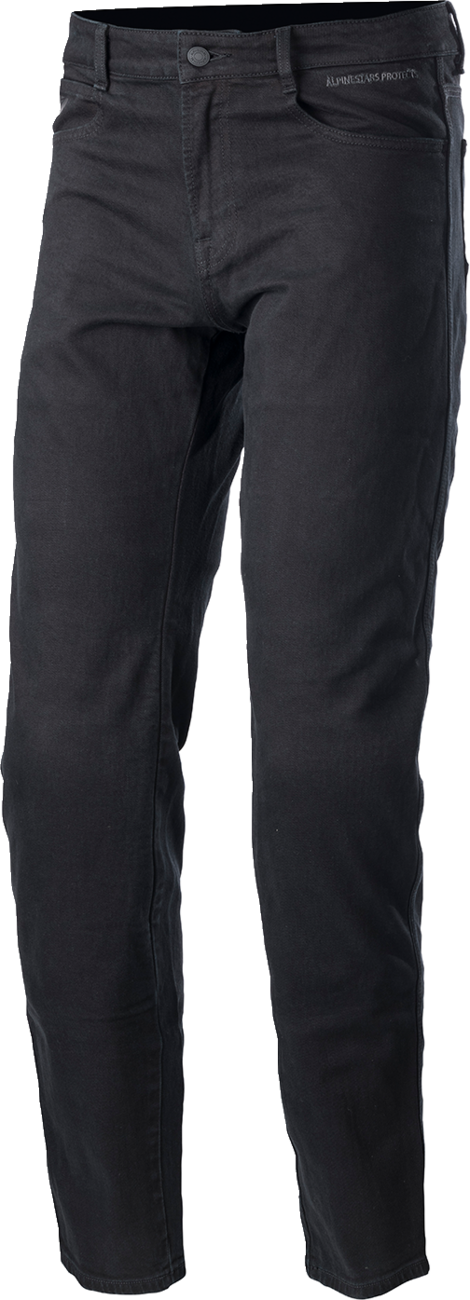 Alpinestars Argon Pants in black, US 34 / EU 50, shown lying flat with multiple zippered pockets and reinforced knee panels.