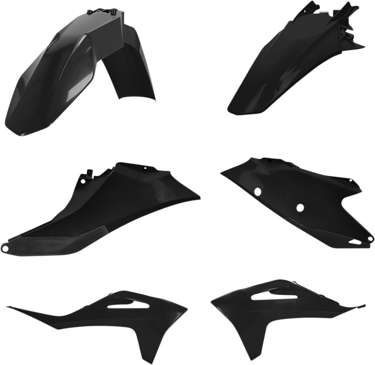 A black ACERBIS standard replacement body kit for motorcycles, designed for seamless fit and durable performance.