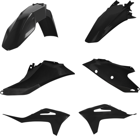 A black ACERBIS standard replacement body kit for motorcycles, designed for seamless fit and durable performance.