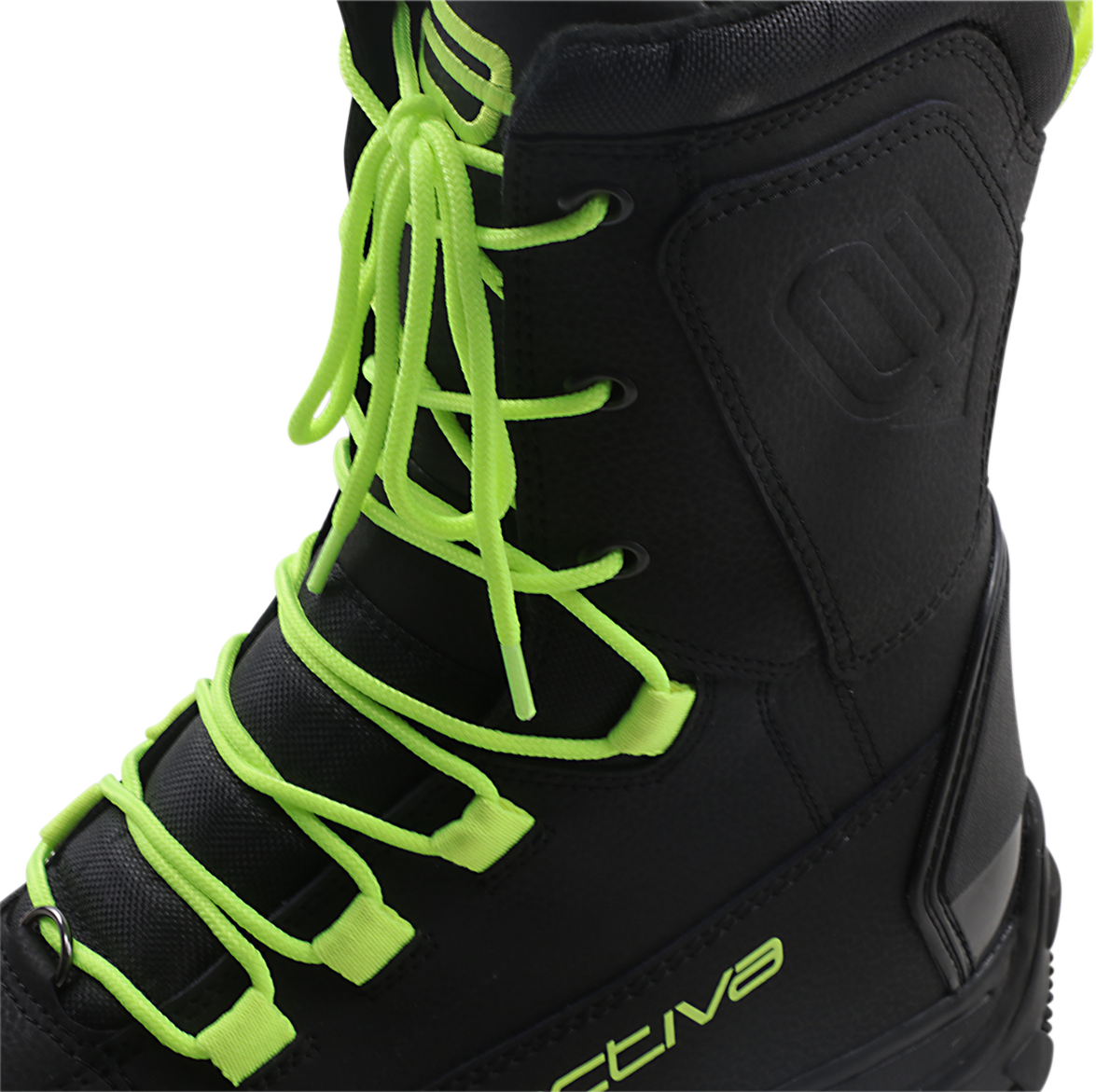 Hi-viz replacement laces for ARCTIVA Advance Boots, size 8-9, by Bill's Exhausts, shown threaded through boot eyelets.