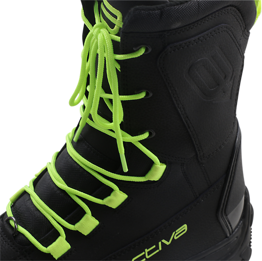 Hi-viz replacement laces for ARCTIVA Advance Boots, size 8-9, by Bill's Exhausts, shown threaded through boot eyelets.