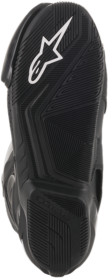 Alpinestars SMX-6 v2 vented motorcycle boots in black, gray, and red with US size 7.5 / EU 41, showing side view of the boots.