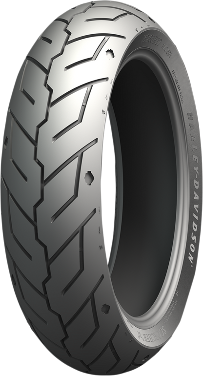 Rear MICHELIN Scorcher 21 motorcycle tire in 160/60R17 size with 69V load rating, black rubber tread with sidewall details.