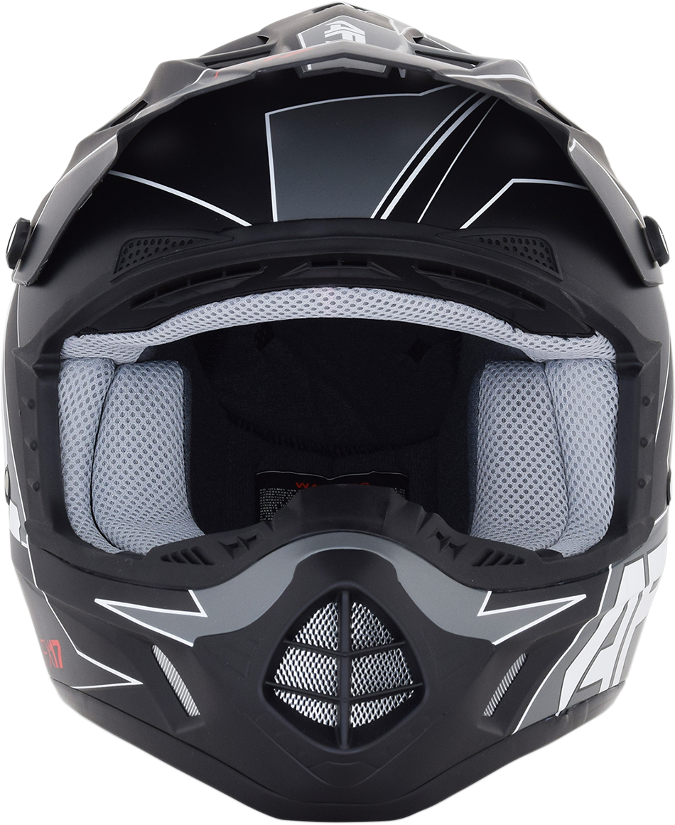 Bill's Exhausts AFX FX-17 helmet in matte black and white, large size, featuring aerodynamic design and secure chin strap.