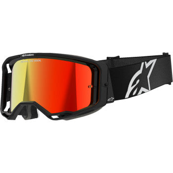Alpinestars Vision 8 Goggle in black with red mirror lens, designed for motorcycle riding, featuring a sleek and sporty look.