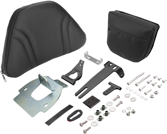 Bill's Exhausts SHOW CHROME detachable tall smart mount backrest for Honda GL1800 engine, featuring chrome finish and secure attachment system.