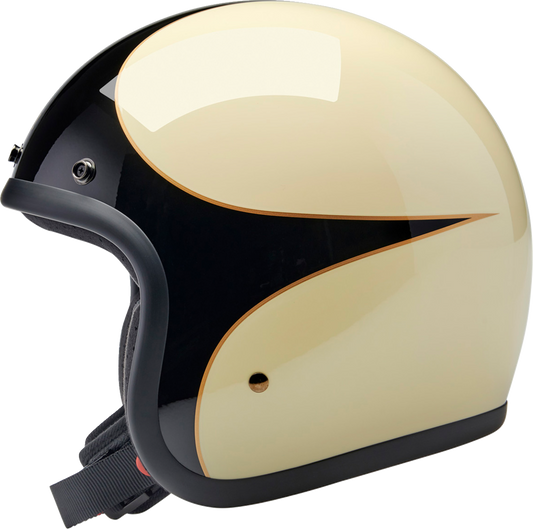 BILTWELL Bonanza vintage white and black scallop helmet, glossy finish, small size, with clear face shield and retro design.