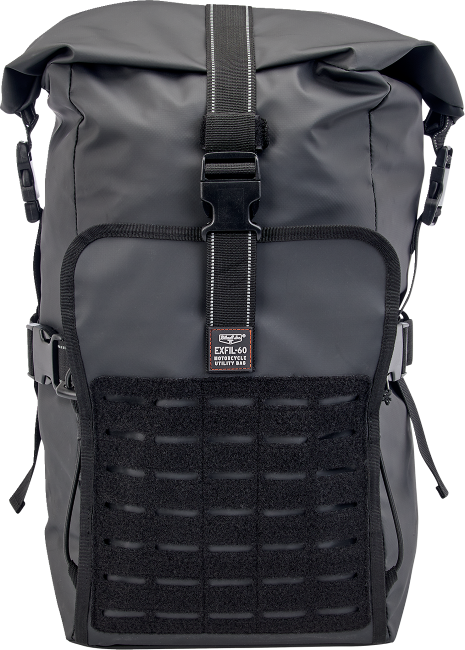 Black BILTWELL EXFIL-60 Dry Bag Gen 2 with roll-top closure, durable waterproof material, compact design for outdoor gear storage.
