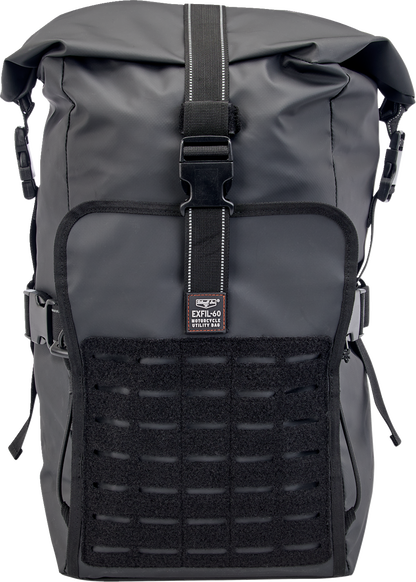 Black BILTWELL EXFIL-60 Dry Bag Gen 2 with roll-top closure, durable waterproof material, compact design for outdoor gear storage.