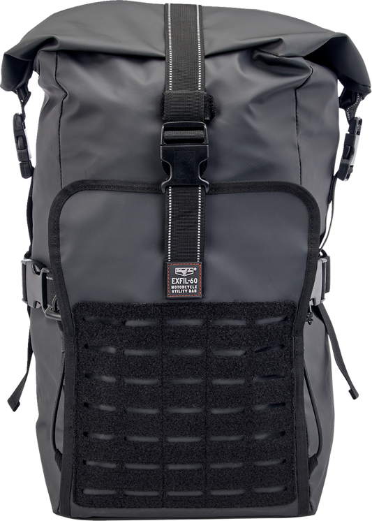 Black BILTWELL EXFIL-60 Dry Bag Gen 2 with roll-top closure, durable waterproof material, compact design for outdoor gear storage.
