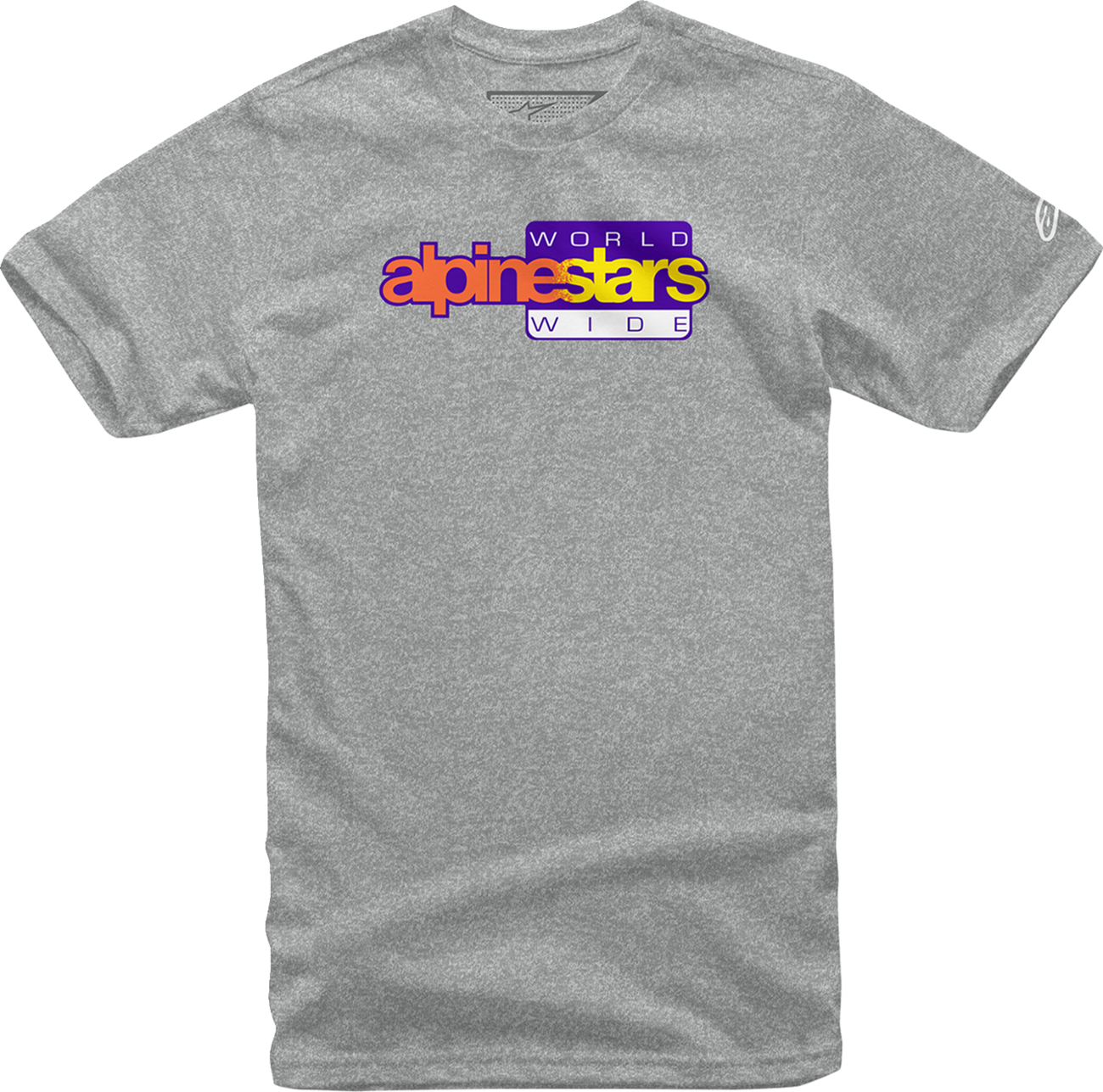 Heather gray Bill's Exhausts ALPINESTARS World Wide Again T-Shirt in large size, featuring the brand's logo and design on the front.