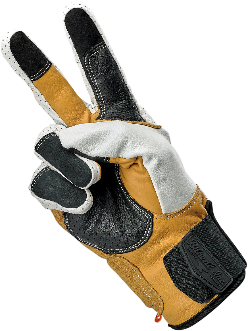 Bill's Exhausts BILTWELL Borrego Cement Gloves in medium, showing durable leather construction and secure wrist closure.