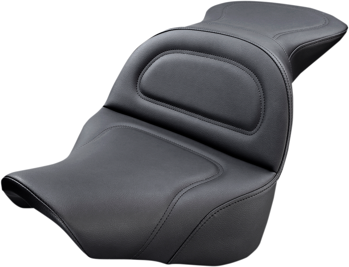 Bill's Exhausts SADDLEMEN Explorer Seat without driver backrest for FLFB/FLFBS 2018-2022 motorcycles, black seat with textured surface.