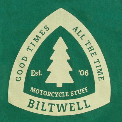 Bill's Exhausts BILTWELL Good Times T-Shirt in olive color, small size, featuring a casual, comfortable design with a classic fit.