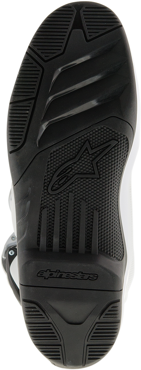 Alpinestars Tech 5 motorcycle boot replacement soles in black, size 14, showing the textured rubber tread and sole design.