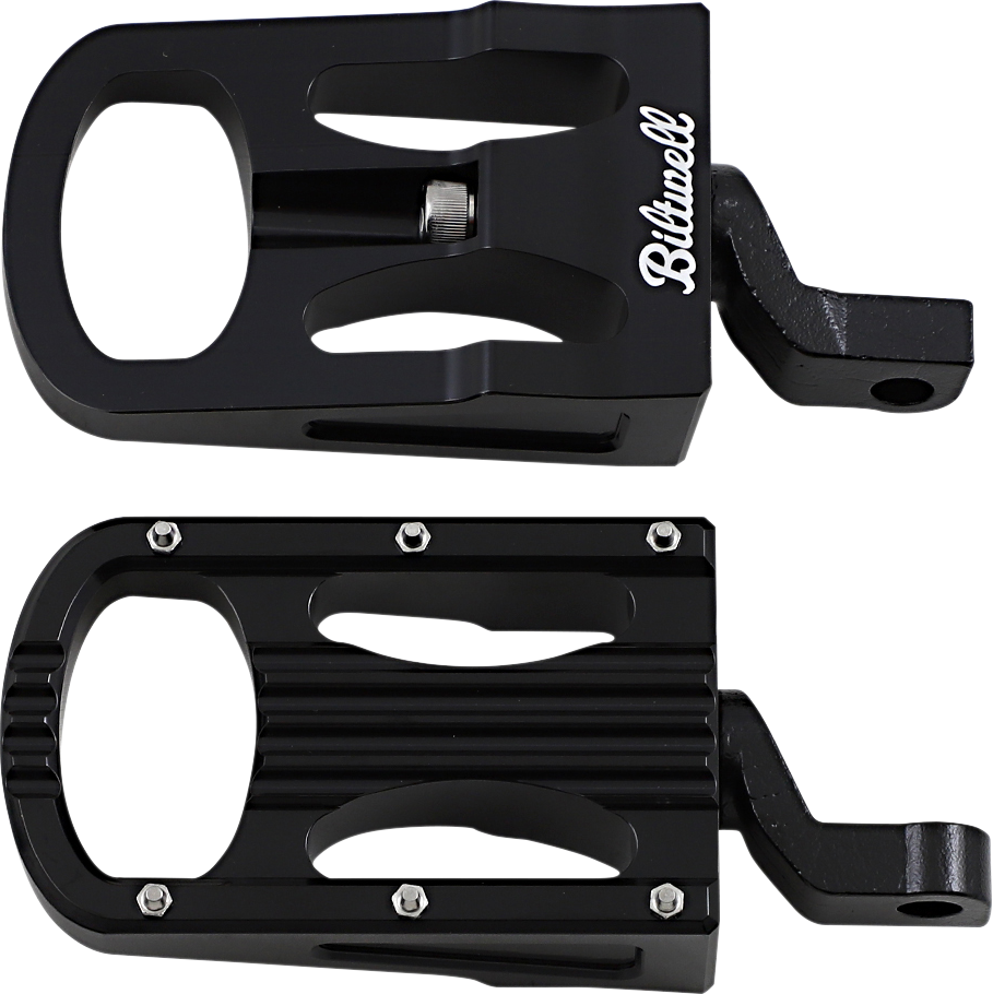 Black BILTWELL XL Step Footpegs for motorcycle, showing textured surface and mounting brackets on a body-style product.