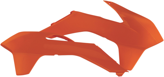 Orange Acerbis radiator shrouds for motorcycle body, designed for durability and style, with visible mounting points and aerodynamic shape.