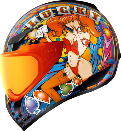 Icon Domain™ Helmet Lucky Lid 4 in red, small size, showcasing the helmet's vibrant design and sleek helmet shape.