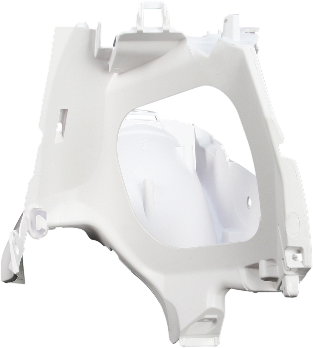 White Acerbis side panels for motorcycle body, designed for compatibility with specific models, featuring a sleek, durable finish.