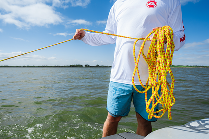 Reflective rope for water sports by Bill's Exhausts, designed for two riders, with bright reflective tape for visibility.