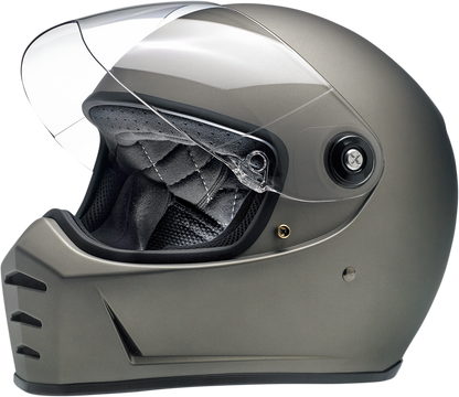 BILTWELL Lane Splitter helmet in flat titanium finish, XS size, with sleek aerodynamic design and secure strap.