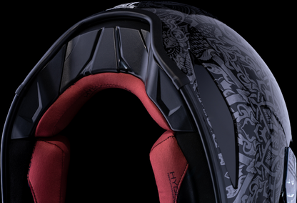 Black ICON Domain™ Gravitas helmet in XL size with sleek design and matte finish, featuring a clear visor and ventilation vents.