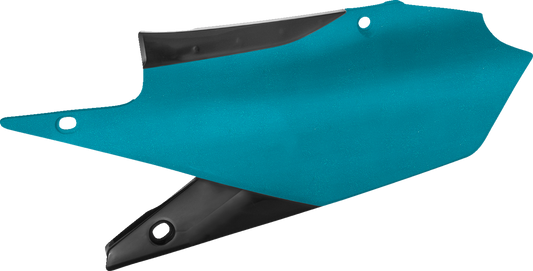 Acerbis teal and metallic body side panels for motorcycles, featuring sleek design and mounting points.