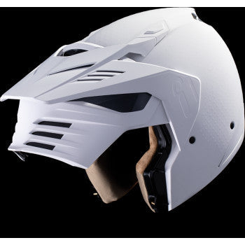 White ICON Elsinore™ helmet in large size with Monotype design, featuring a sleek motorcycle helmet with ventilation and adjustable straps.