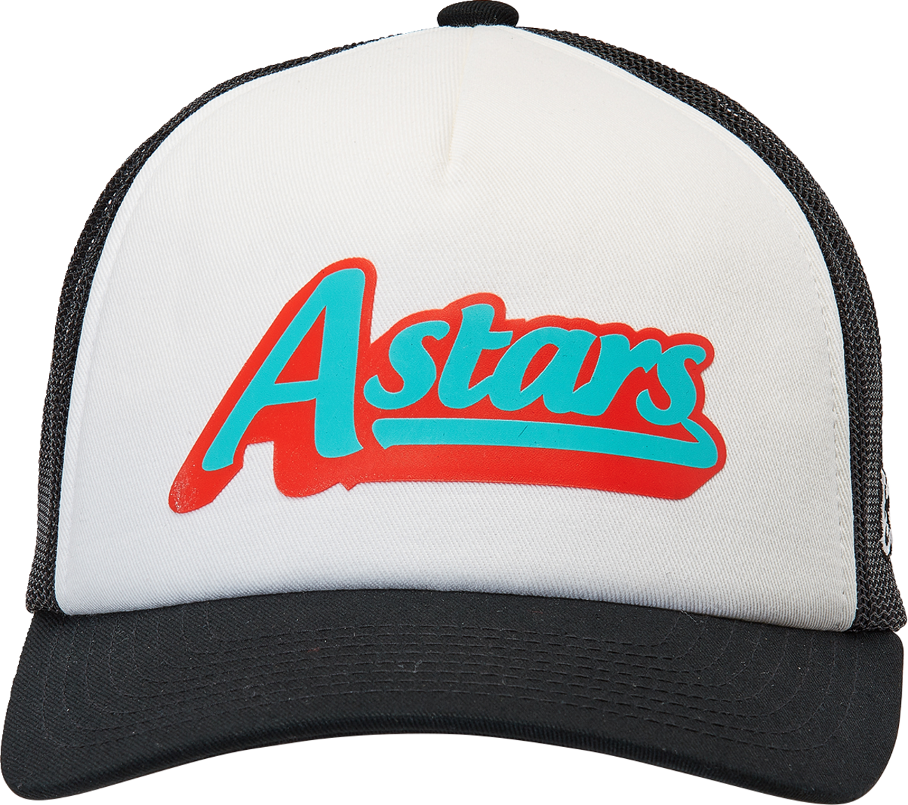Alpinestars Delivery Trucker Hat in white and black, one size, featuring a classic mesh back and adjustable strap.