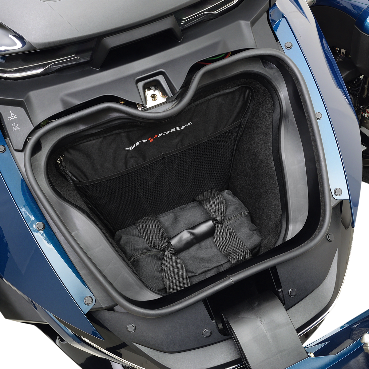 Bill's Exhausts Can-Am front trunk liner for engine compartment, shows durable chrome finish and precise fit.