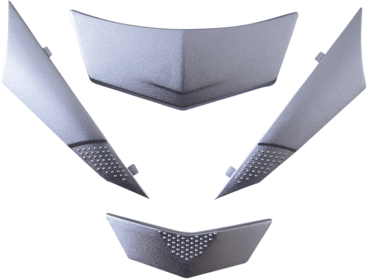 Silver AFX FX-99 Vent and Slider Set for helmets, featuring durable metal components and sleek design.