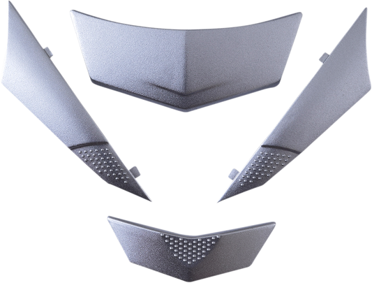 Silver AFX FX-99 Vent and Slider Set for helmets, featuring durable metal components and sleek design.