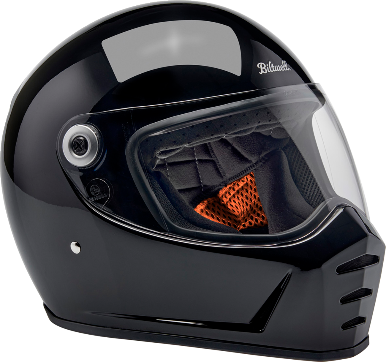 Bill's Exhausts BILTWELL Lane Splitter motorcycle helmet in glossy black, 2XL size, with a sleek aerodynamic design.