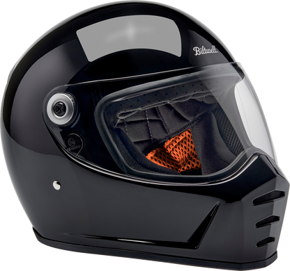 Gloss black BILTWEEL Lane Splitter motorcycle helmet in XL size with sleek aerodynamic design and clear visor.
