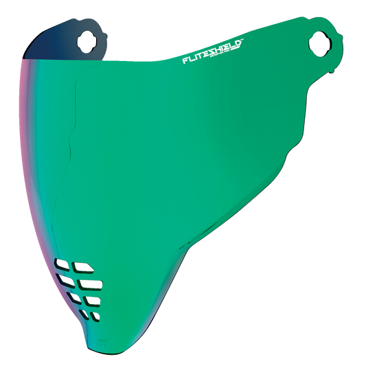 Bill's Exhausts ICON Airflite™ FliteShield™ helmet parts in RST Green, 22.06 size, showing the clear shield and helmet design.