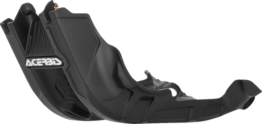 A black Acerbis skid plate designed for 350 XC-W and EXC-F models, mounted on a motorcycle's underside for protection.