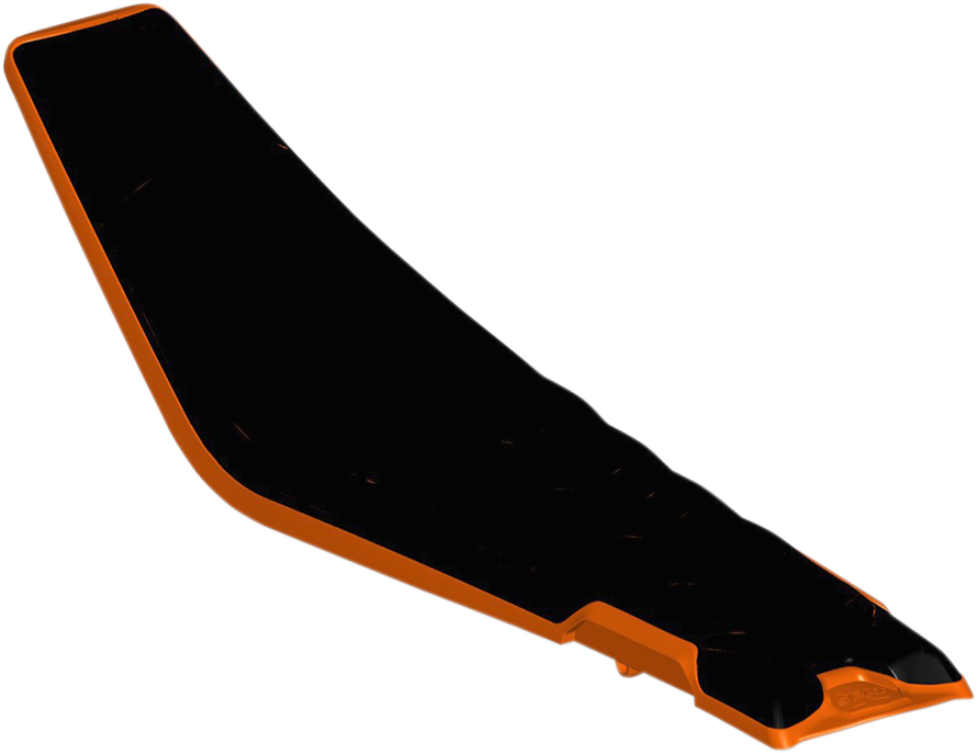 Acerbis X-Seat Air motorcycle body panel in black and orange for KTM with branding and detailed surface texture.