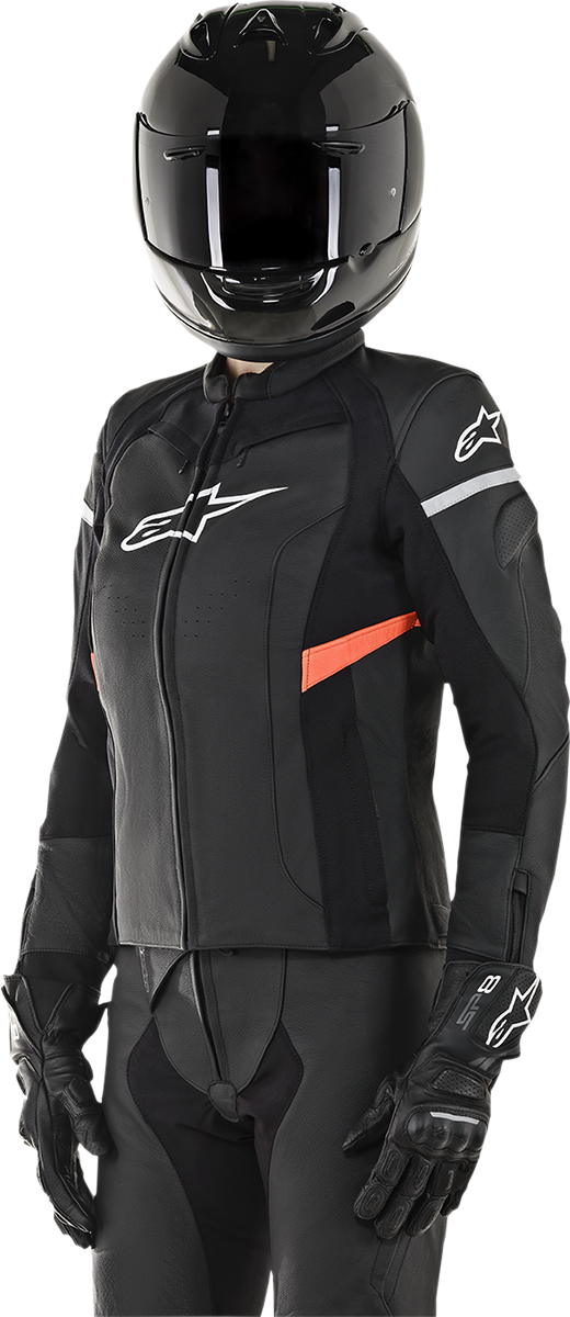 Alpinestars Stella Women's Kira leather jacket in black and red, US 10, EU 46, featuring stylish design and premium leather material.