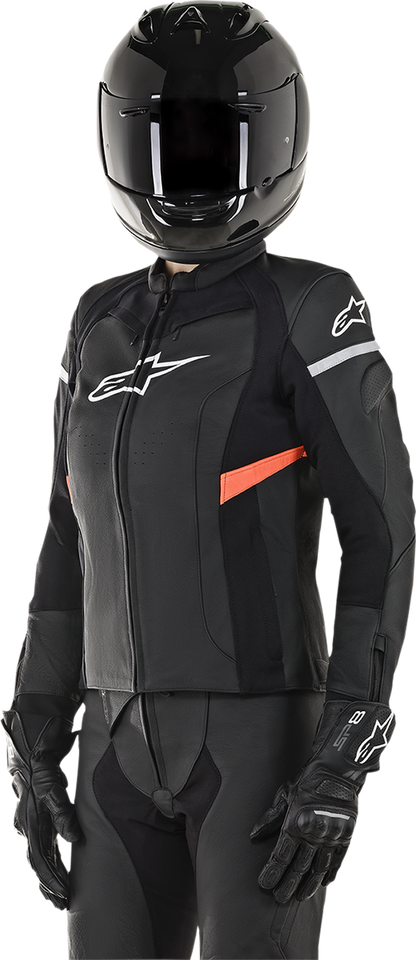 Alpinestars Stella Women's Kira leather jacket in black and red, US 10, EU 46, featuring stylish design and premium leather material.