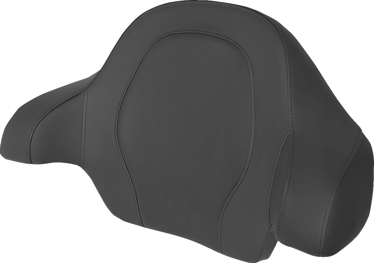 Black Saddlemens King Tour Pack seat with black stitching on a motorcycle, designed for comfortable touring rides.